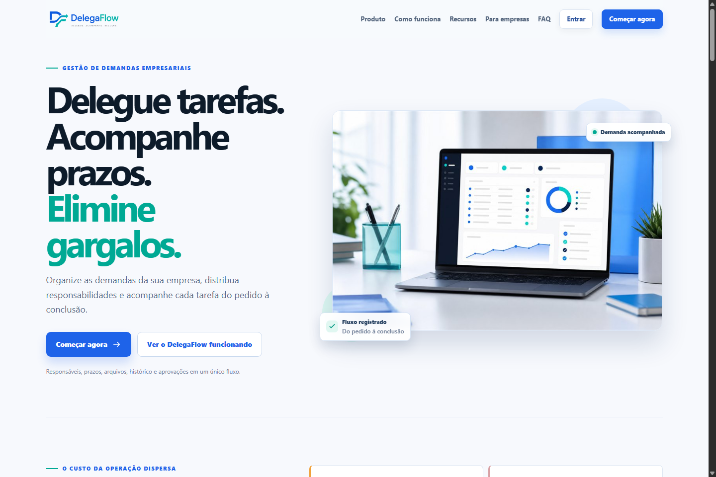 Página inicial do site DelegaFlow
